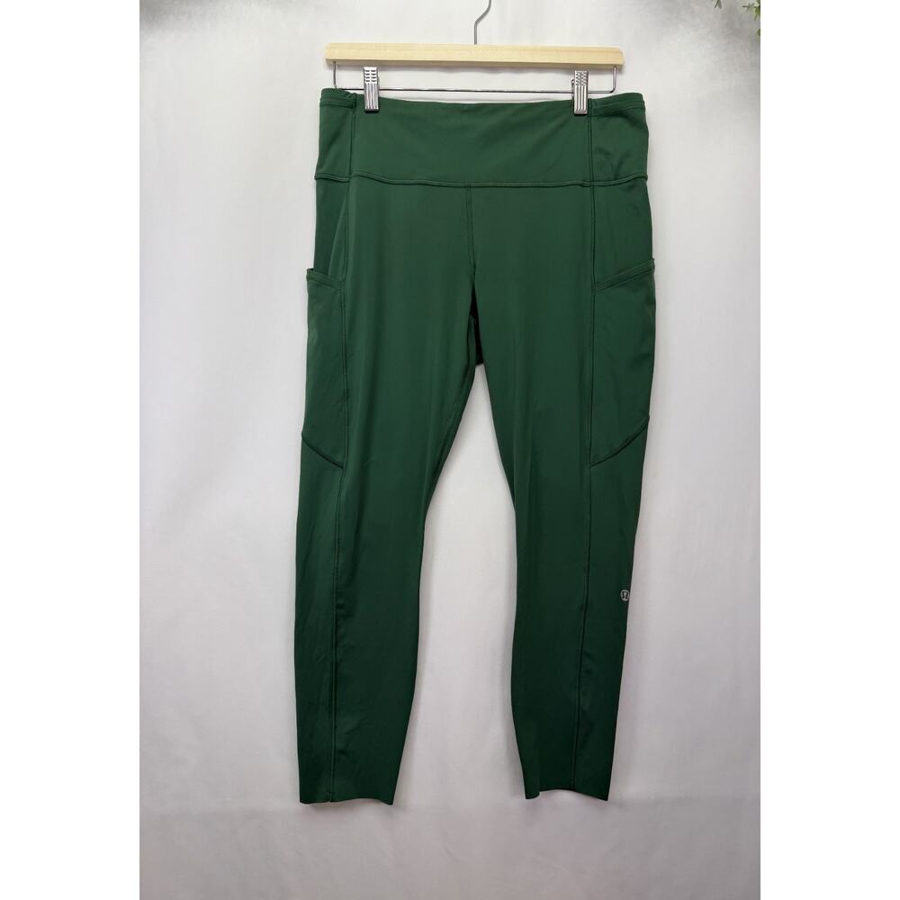 Lululemon Green Leggings Regular Women Solid Logo Athleisure Stretch Size 12